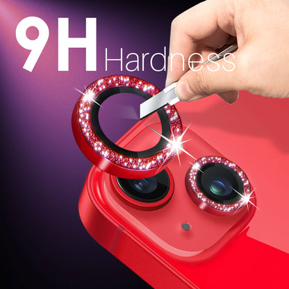 ELECTROPRIME For iPhone 15 / 15 Plus / 14 / 14 Plus NORTHJO 3 Set 6pcs Camera Lens Protector Glitter Metal Ring Film(Red)