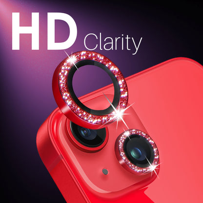 ELECTROPRIME For iPhone 15 / 15 Plus / 14 / 14 Plus NORTHJO 3 Set 6pcs Camera Lens Protector Glitter Metal Ring Film(Red)