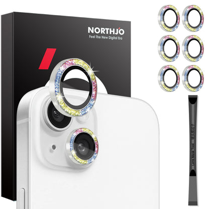 ELECTROPRIME For iPhone 15 / 15 Plus / 14 / 14 Plus NORTHJO 3 Set 6pcs Camera Lens Protector Glitter Metal Ring Film(Colorful)