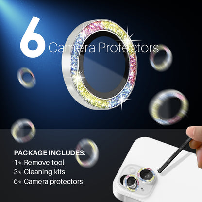 ELECTROPRIME For iPhone 15 / 15 Plus / 14 / 14 Plus NORTHJO 3 Set 6pcs Camera Lens Protector Glitter Metal Ring Film(Colorful)