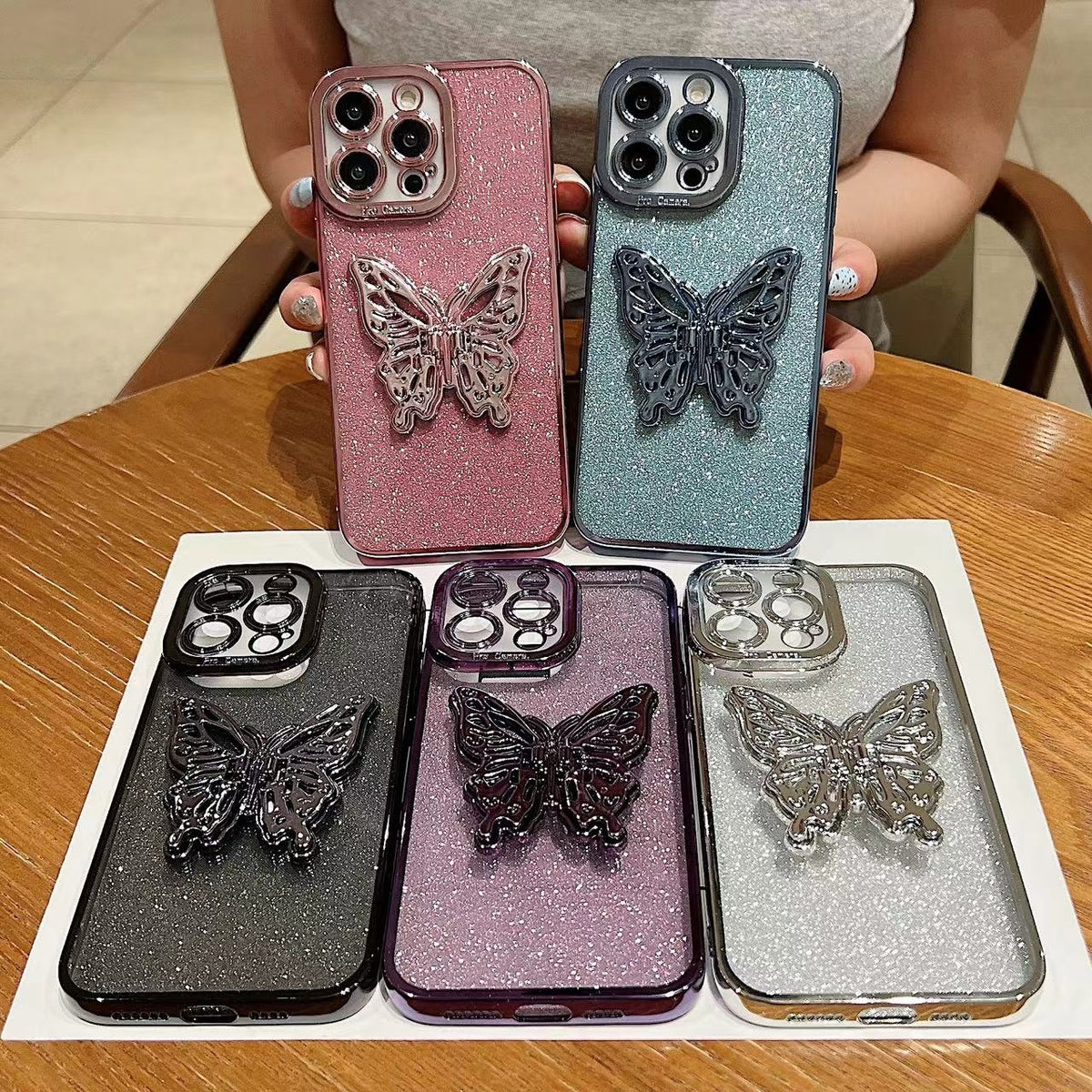 ELECTROPRIME For iPhone 15 Plus Electroplated Glitter 3D Butterfly TPU Phone Case(Dark Night Purple)
