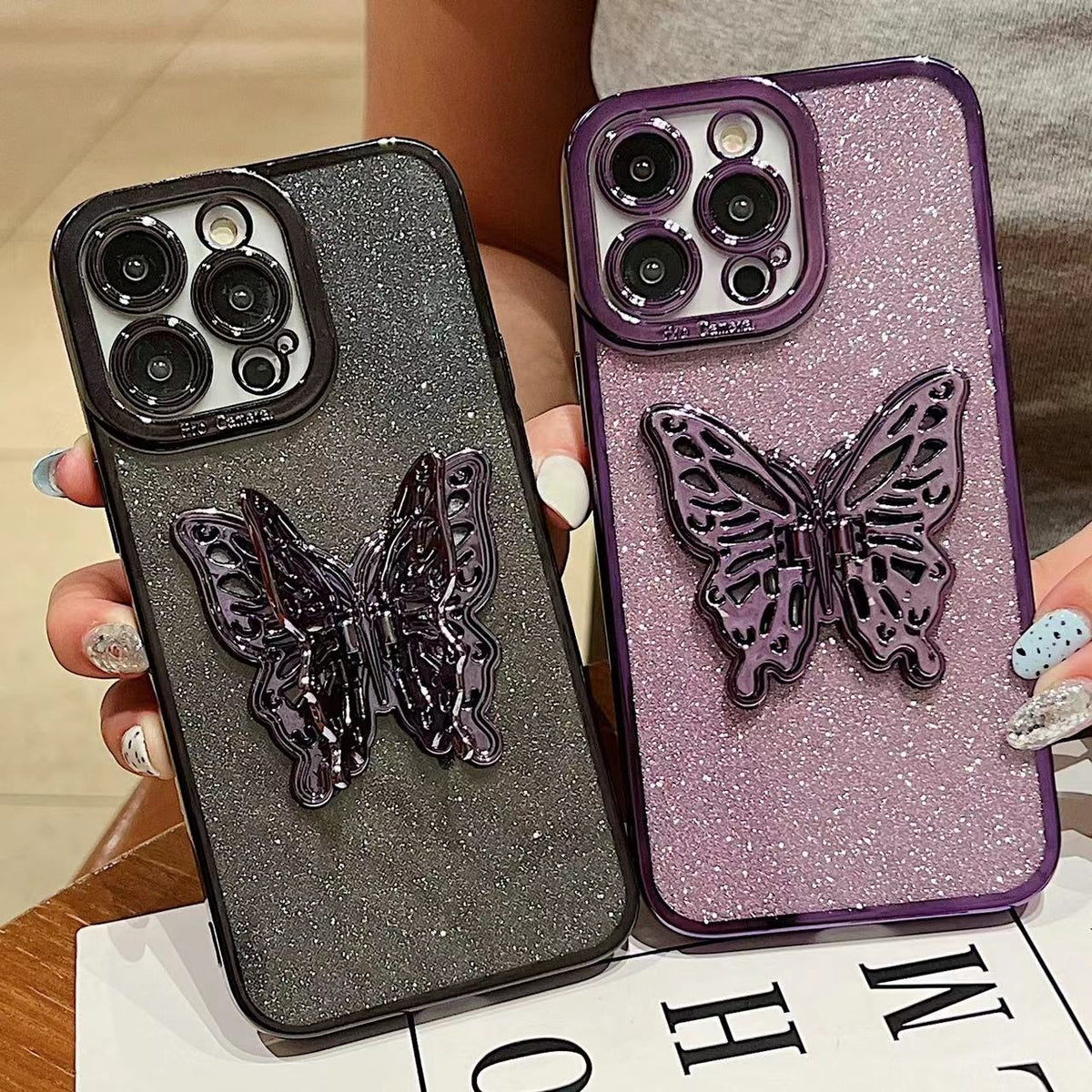 ELECTROPRIME For iPhone 15 Plus Electroplated Glitter 3D Butterfly TPU Phone Case(Dark Night Purple)