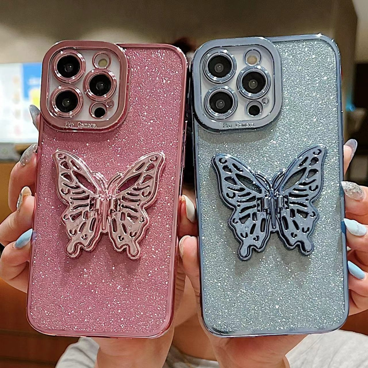 ELECTROPRIME For iPhone 15 Plus Electroplated Glitter 3D Butterfly TPU Phone Case(Dark Night Purple)