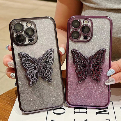 ELECTROPRIME For iPhone 15 Plus Electroplated Gradient Glitter 3D Butterfly TPU Phone Case(Gradient Blue)