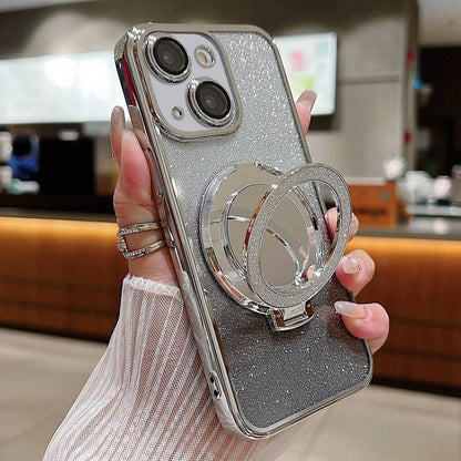 ELECTROPRIME For iPhone 15 Plus Plated Mirror Holder Gradient Glitter MagSafe Phone Case(Gray)