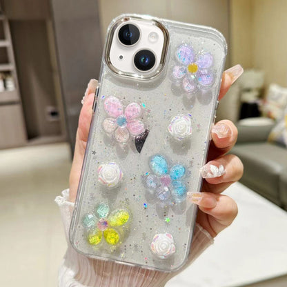 ELECTROPRIME For iPhone 15 Plus 3D Flower Glitter Epoxy TPU Phone Case(Colorful Flowers)