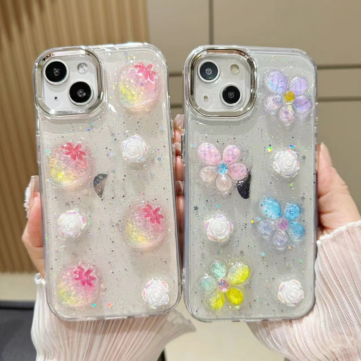 ELECTROPRIME For iPhone 15 Plus 3D Flower Glitter Epoxy TPU Phone Case(Colorful Flowers)