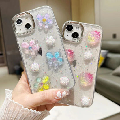 ELECTROPRIME For iPhone 15 Plus 3D Flower Glitter Epoxy TPU Phone Case(Colorful Flowers)