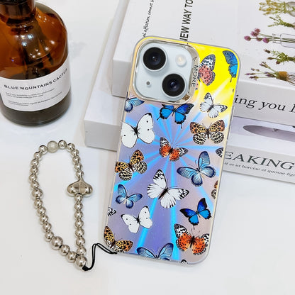 ELECTROPRIME For iPhone 15 Electroplating Laser Butterfly Phone Case with Wrist Strap(Color Butterflies AB1)
