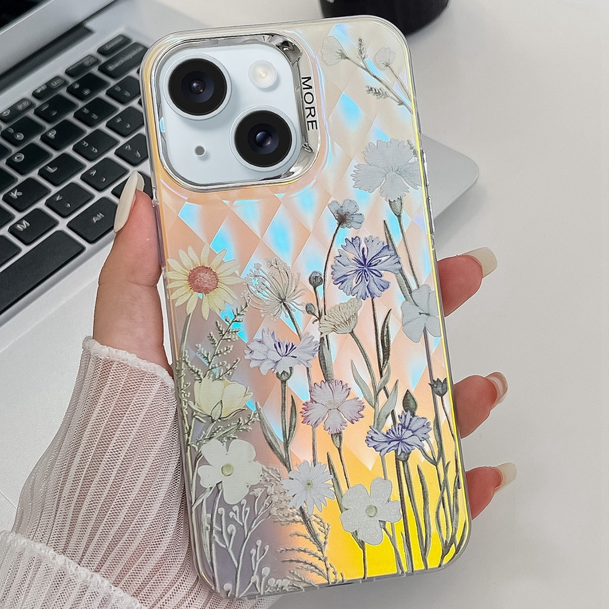 ELECTROPRIME For iPhone 15 Electroplating Laser Flower Texture TPU Phone Case(Chrysanthemum AH5)