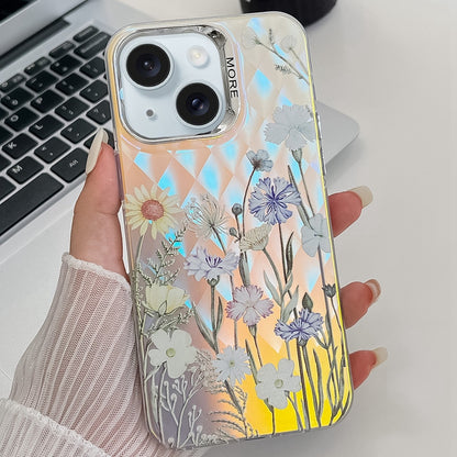 ELECTROPRIME For iPhone 15 Electroplating Laser Flower Texture TPU Phone Case(Chrysanthemum AH5)