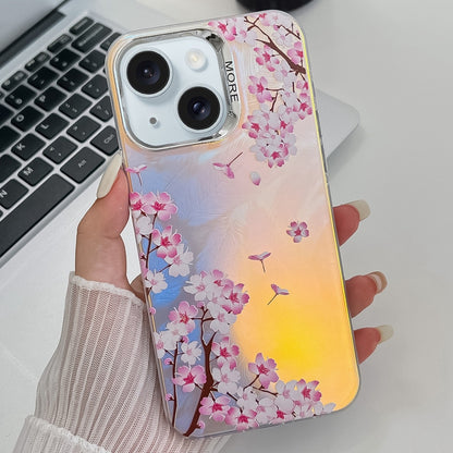 ELECTROPRIME For iPhone 15 Electroplating Laser Flower Texture TPU Phone Case(Peach Blossom AH4)