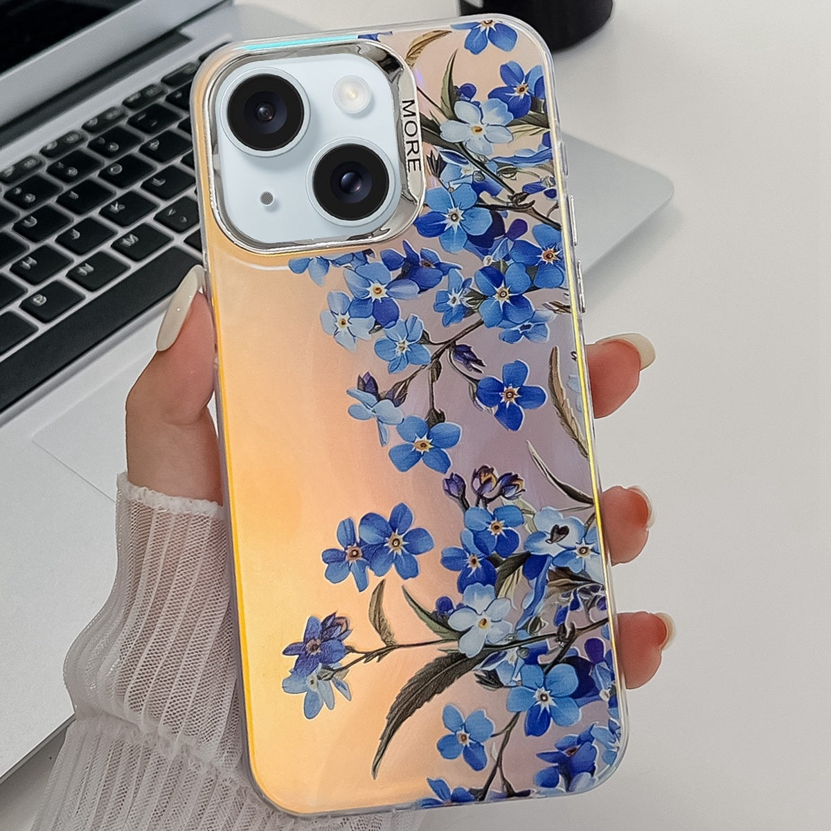 ELECTROPRIME For iPhone 15 Electroplating Laser Flower Texture TPU Phone Case(Myosotis AH2)