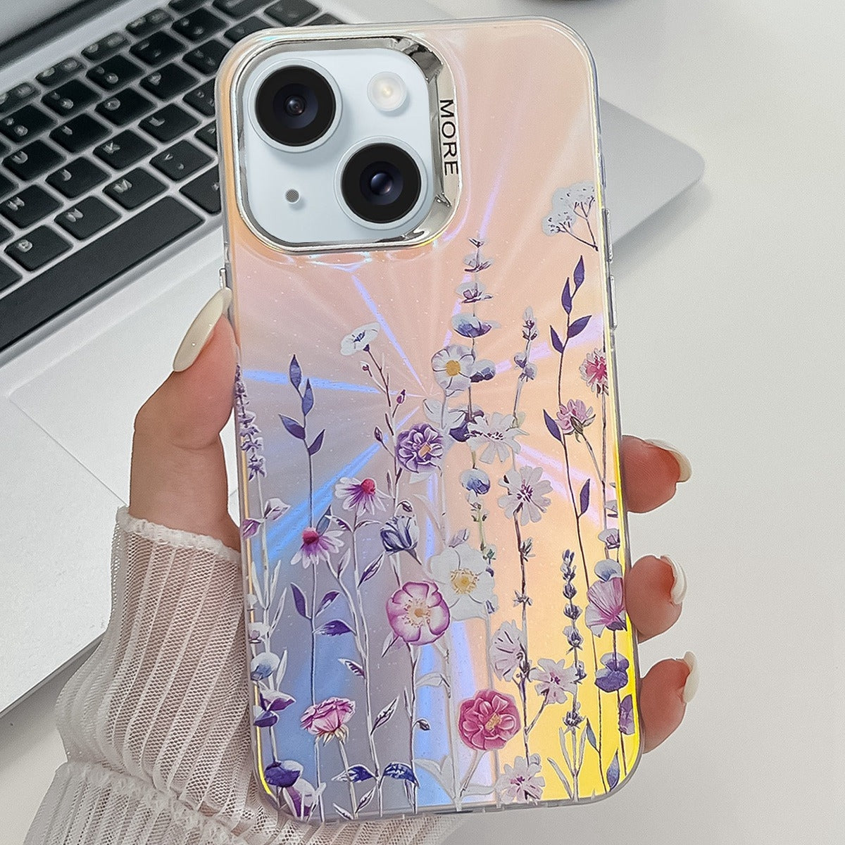 ELECTROPRIME For iPhone 15 Electroplating Laser Flower Texture TPU Phone Case(Flower AH1)