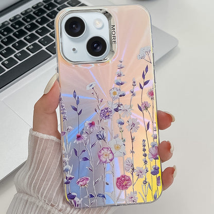 ELECTROPRIME For iPhone 15 Electroplating Laser Flower Texture TPU Phone Case(Flower AH1)