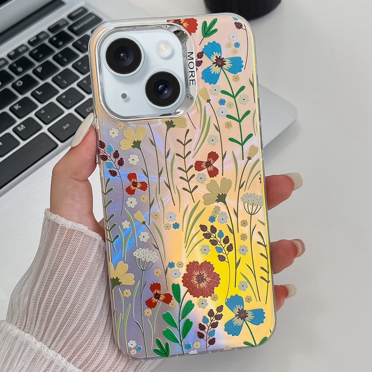 ELECTROPRIME For iPhone 15 Electroplating Laser Flower Texture TPU Phone Case(Flower AH6)