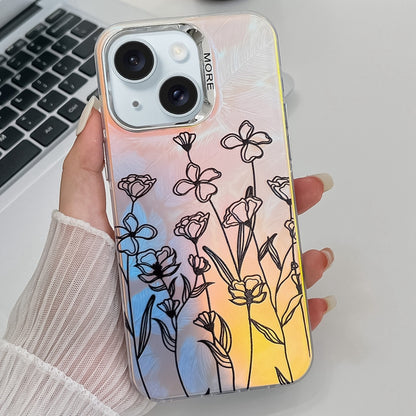 ELECTROPRIME For iPhone 15 Electroplating Laser Flower Texture TPU Phone Case(Drawn Flowers AH3)