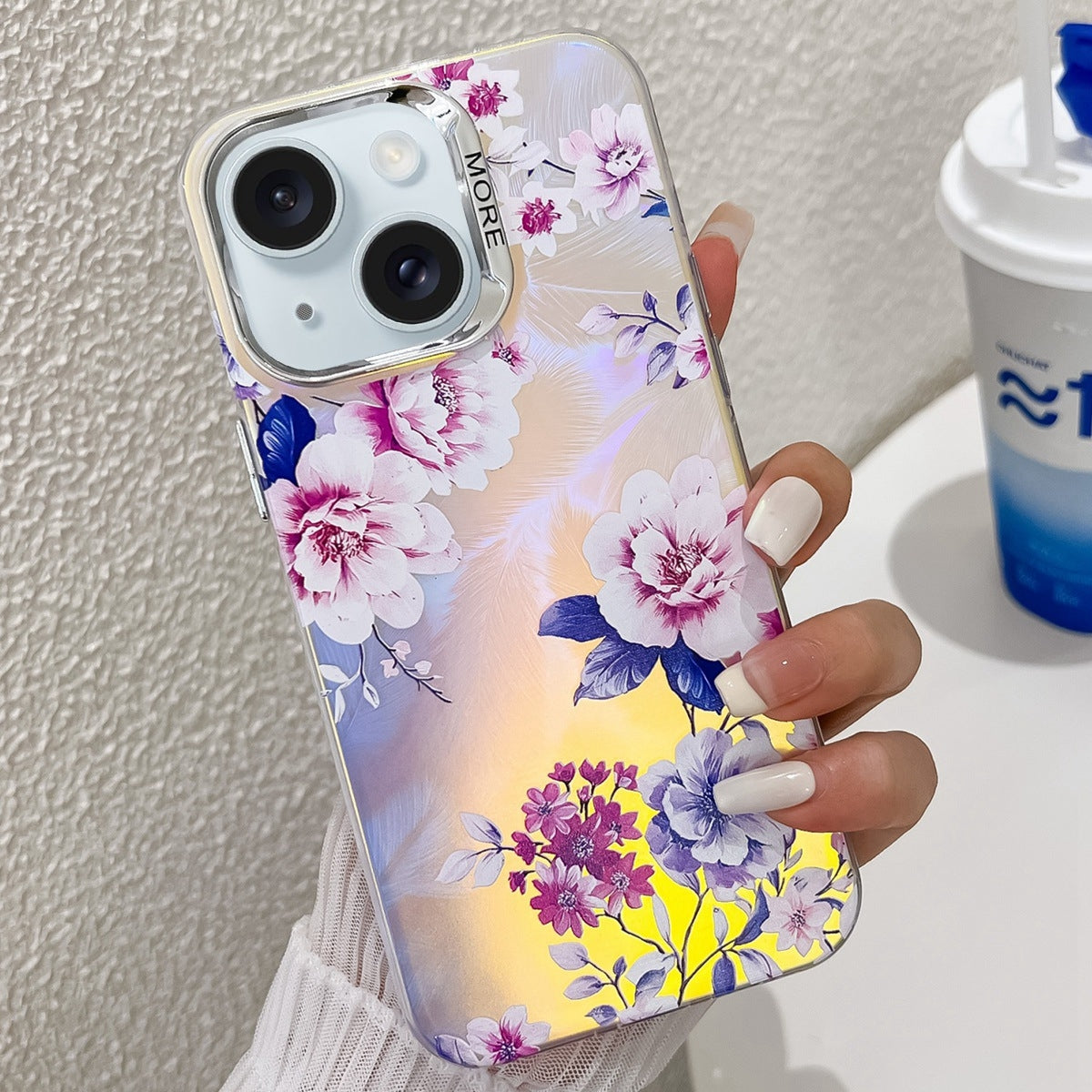 ELECTROPRIME For iPhone 15 Electroplating Laser Flower Texture TPU Phone Case(Peony AH11)
