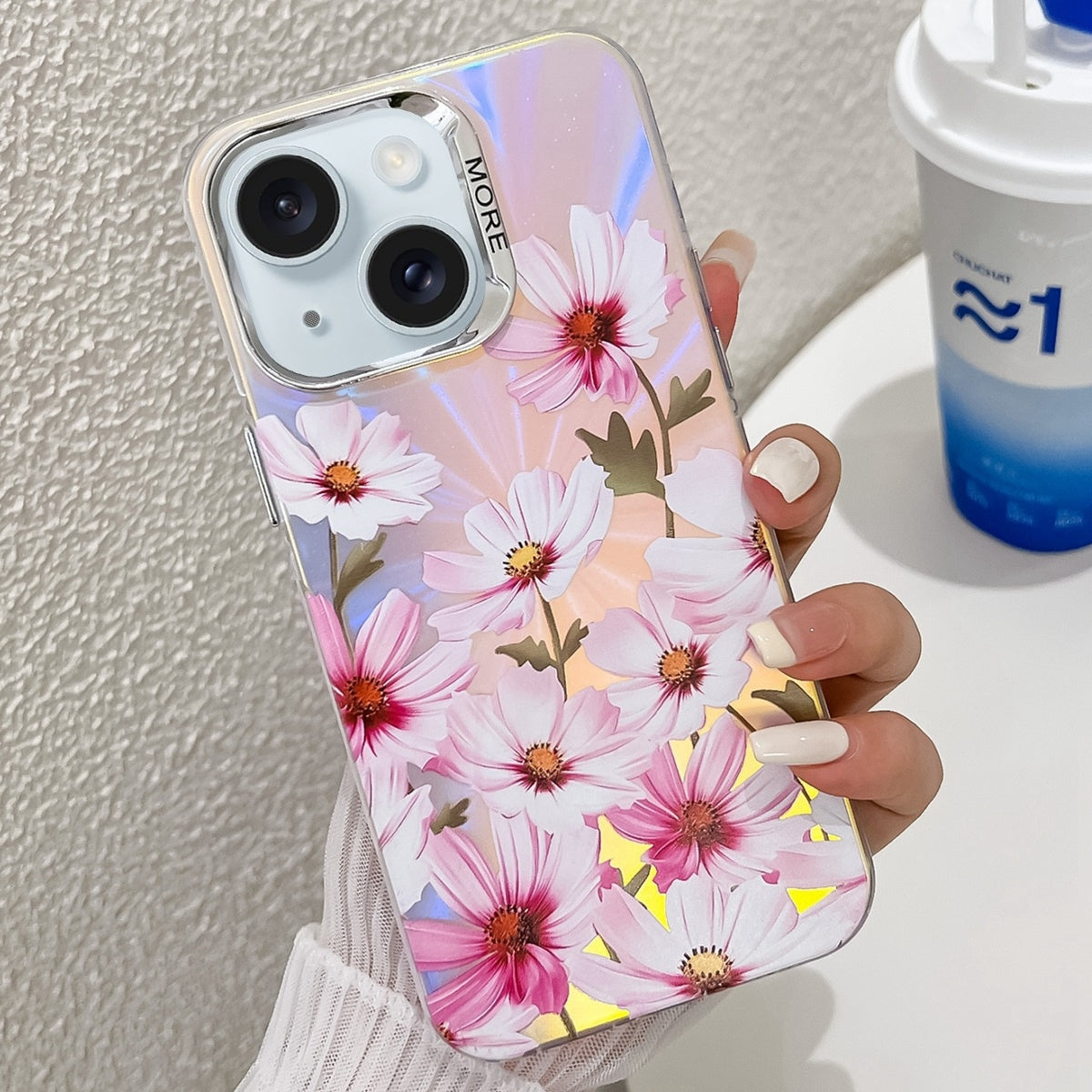 ELECTROPRIME For iPhone 15 Electroplating Laser Flower Texture TPU Phone Case(Cosmos Flower AH7)