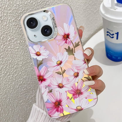 ELECTROPRIME For iPhone 15 Electroplating Laser Flower Texture TPU Phone Case(Cosmos Flower AH7)