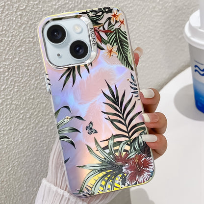 ELECTROPRIME For iPhone 15 Electroplating Laser Flower Texture TPU Phone Case(Leaves AH12)