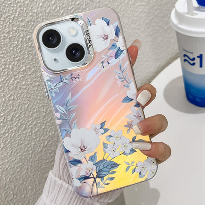 ELECTROPRIME For iPhone 15 Electroplating Laser Flower Texture TPU Phone Case(White Flower AH10)