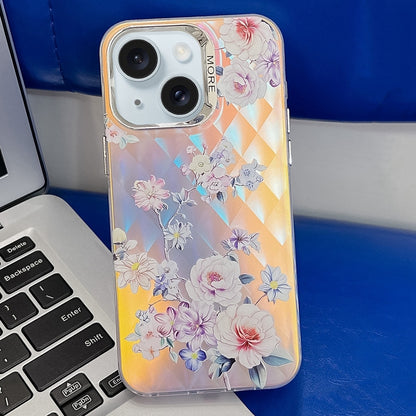 ELECTROPRIME For iPhone 15 Electroplating Laser Flower Texture TPU Phone Case(Rose AH15)