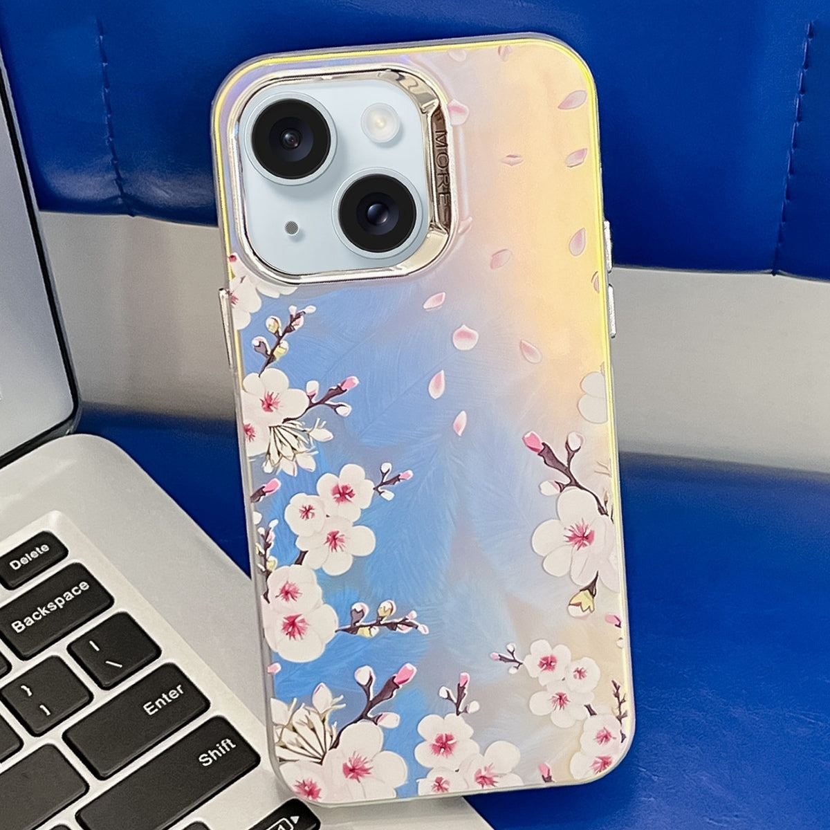 ELECTROPRIME For iPhone 15 Electroplating Laser Flower Texture TPU Phone Case(Plum Blossom AH18)