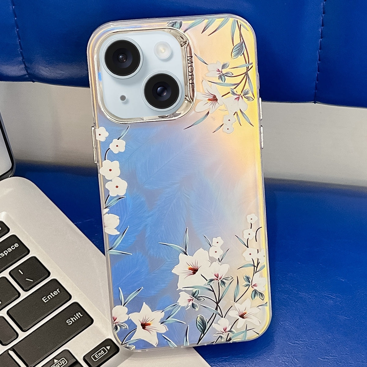 ELECTROPRIME For iPhone 15 Electroplating Laser Flower Texture TPU Phone Case(Morning Glory AH16)