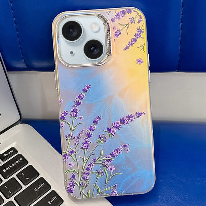 ELECTROPRIME For iPhone 15 Electroplating Laser Flower Texture TPU Phone Case(Lavender AH14)