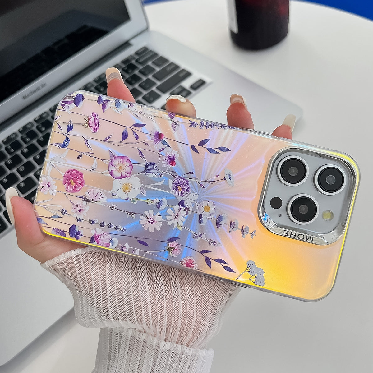 ELECTROPRIME For iPhone 15 Electroplating Laser Flower Texture TPU Phone Case(Morning Glory AH16)