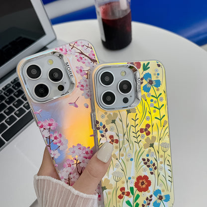 ELECTROPRIME For iPhone 15 Electroplating Laser Flower Texture TPU Phone Case(Morning Glory AH16)