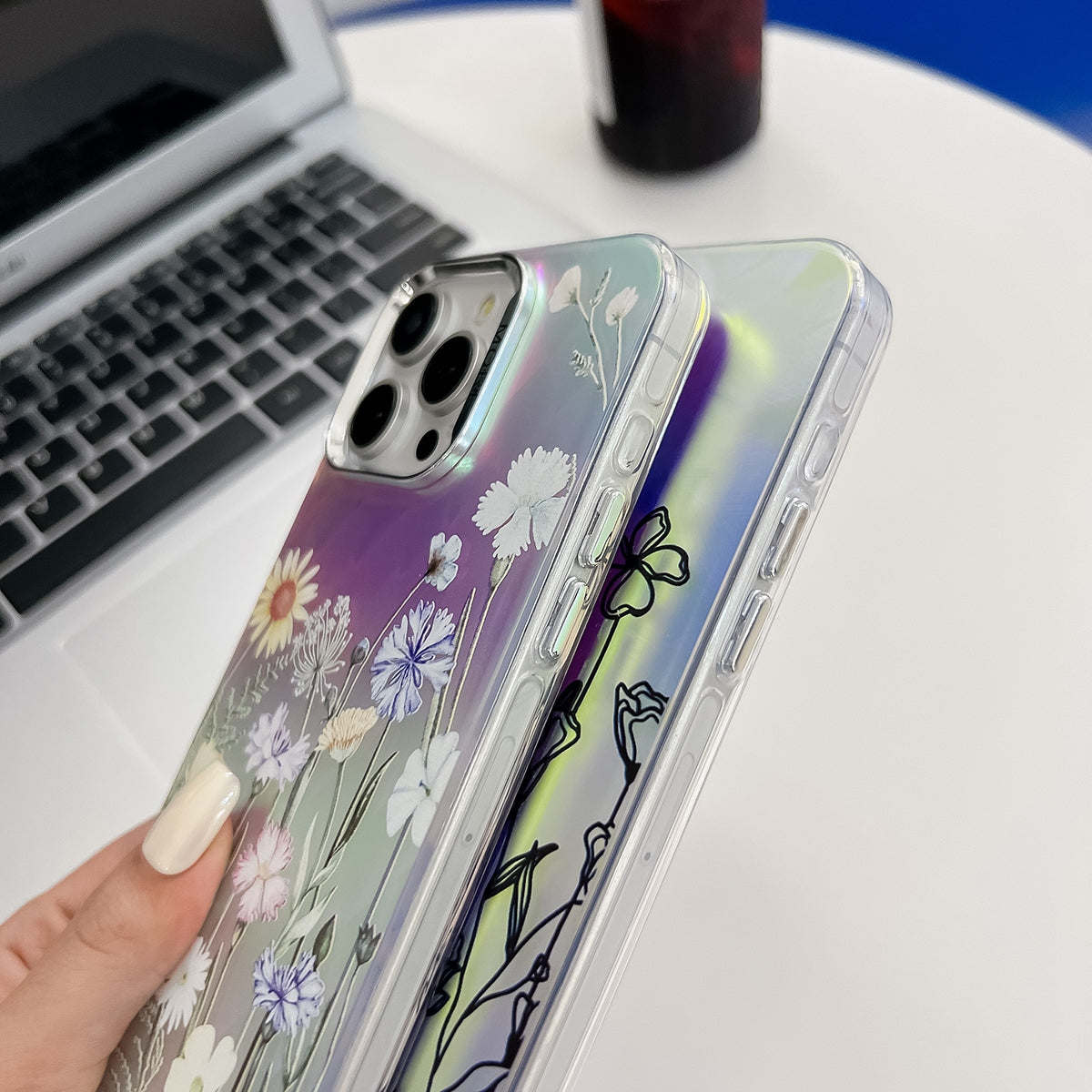 ELECTROPRIME For iPhone 15 Electroplating Laser Flower Texture TPU Phone Case(Morning Glory AH16)