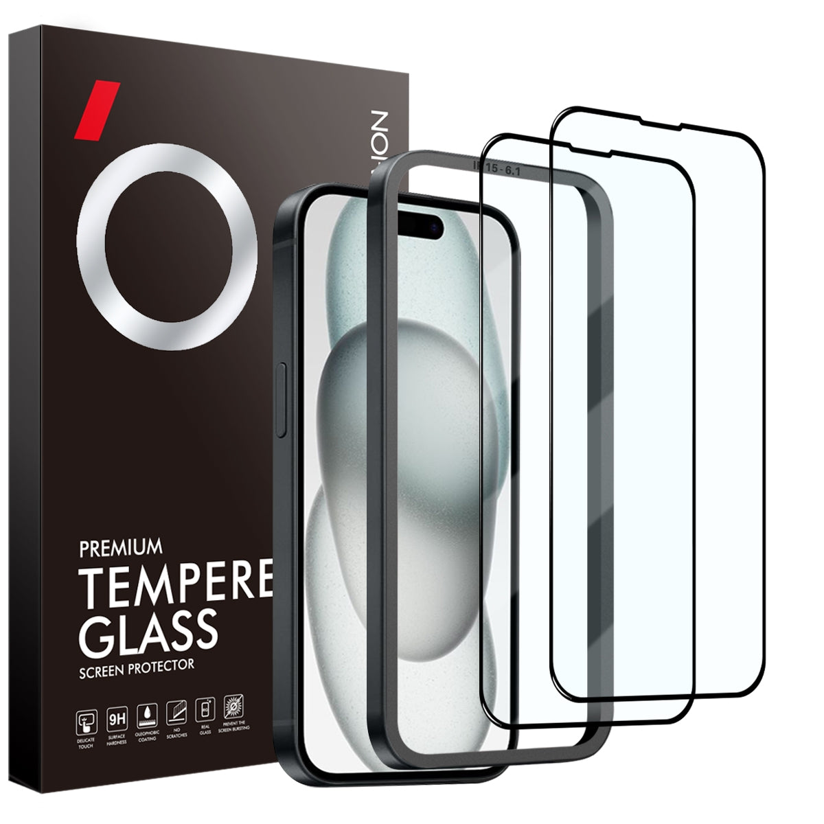 ELECTROPRIME For iPhone 15 Plus NORTHJO 2pcs A++ Tempered Glass Film with Installation Frame
