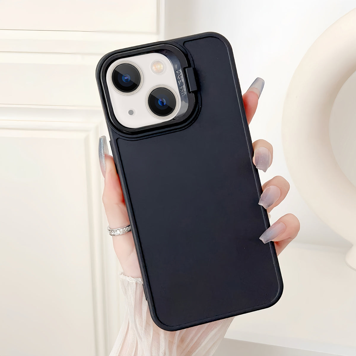 ELECTROPRIME For iPhone 15 Lens Frame Holder Shockproof Phone Case(Black)