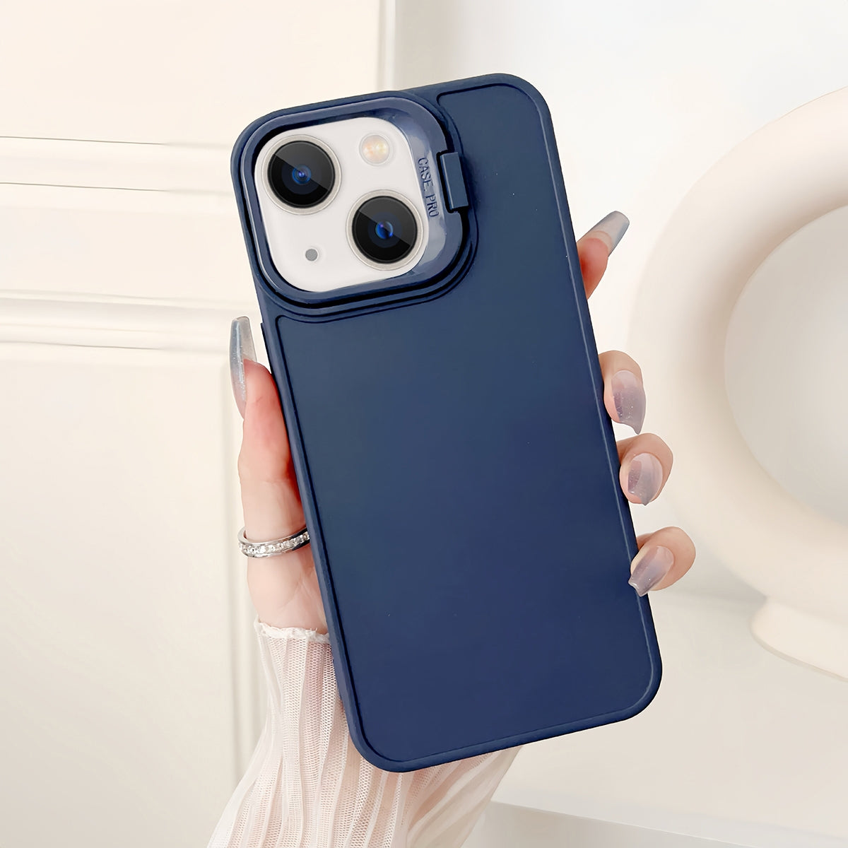ELECTROPRIME For iPhone 15 Lens Frame Holder Shockproof Phone Case(Blue)