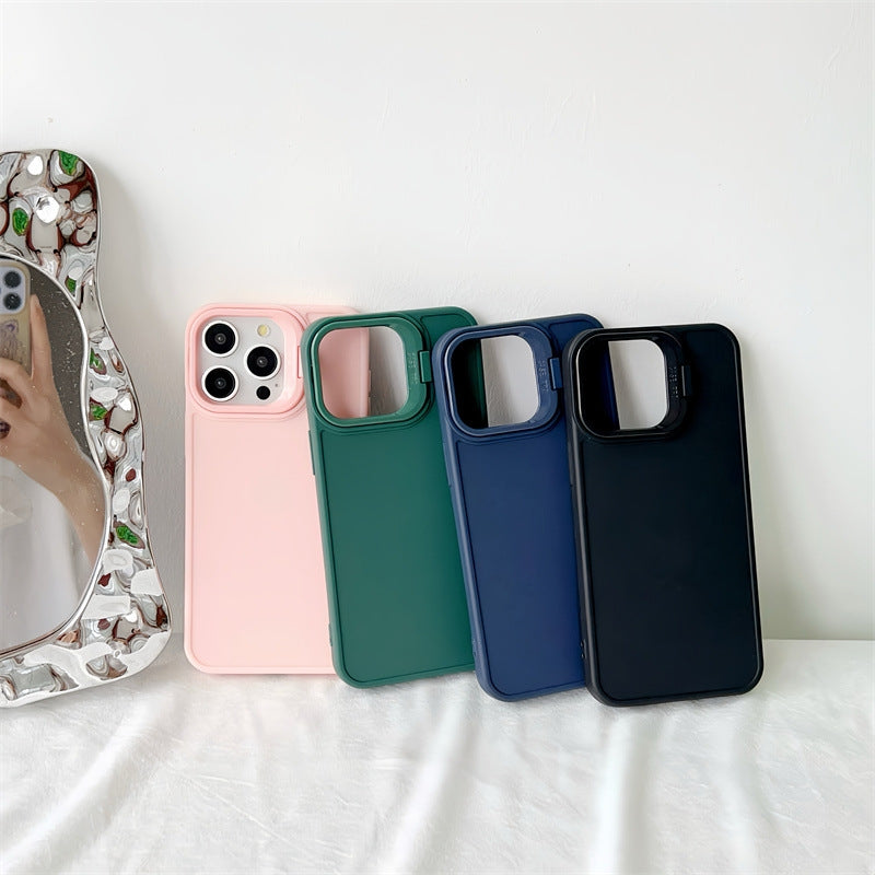 ELECTROPRIME For iPhone 15 Plus Lens Frame Holder Shockproof Phone Case(Pink)
