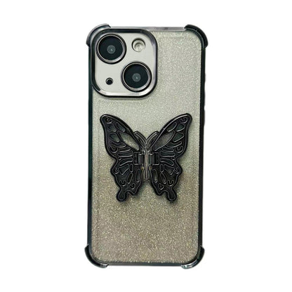 ELECTROPRIME For iPhone 15 Electroplated Glitter 3D Butterfly Four-corner Shockproof TPU Phone Case(Gradient Black)