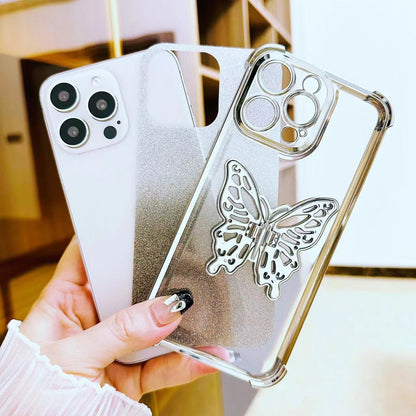 ELECTROPRIME For iPhone 15 Electroplated Glitter 3D Butterfly Four-corner Shockproof TPU Phone Case(Gradient Pink)