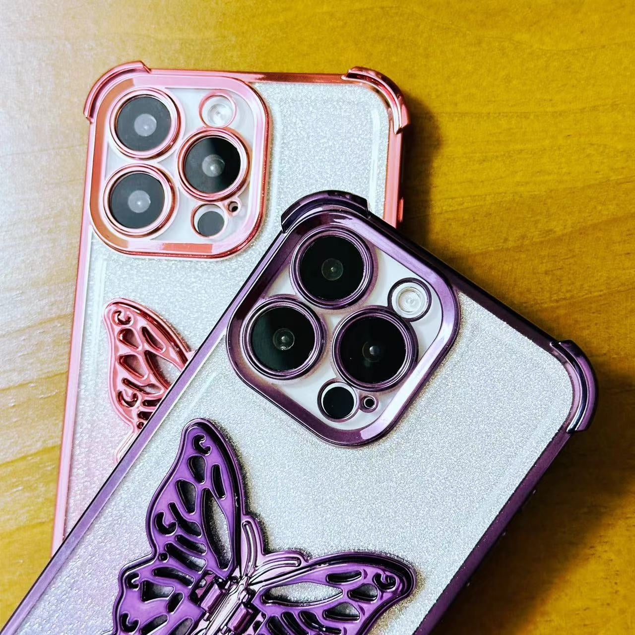 ELECTROPRIME For iPhone 15 Electroplated Glitter 3D Butterfly Four-corner Shockproof TPU Phone Case(Gradient Silver)