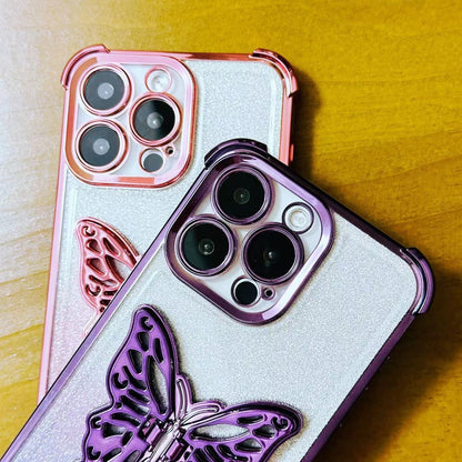 ELECTROPRIME For iPhone 15 Electroplated Glitter 3D Butterfly Four-corner Shockproof TPU Phone Case(Gradient Silver)