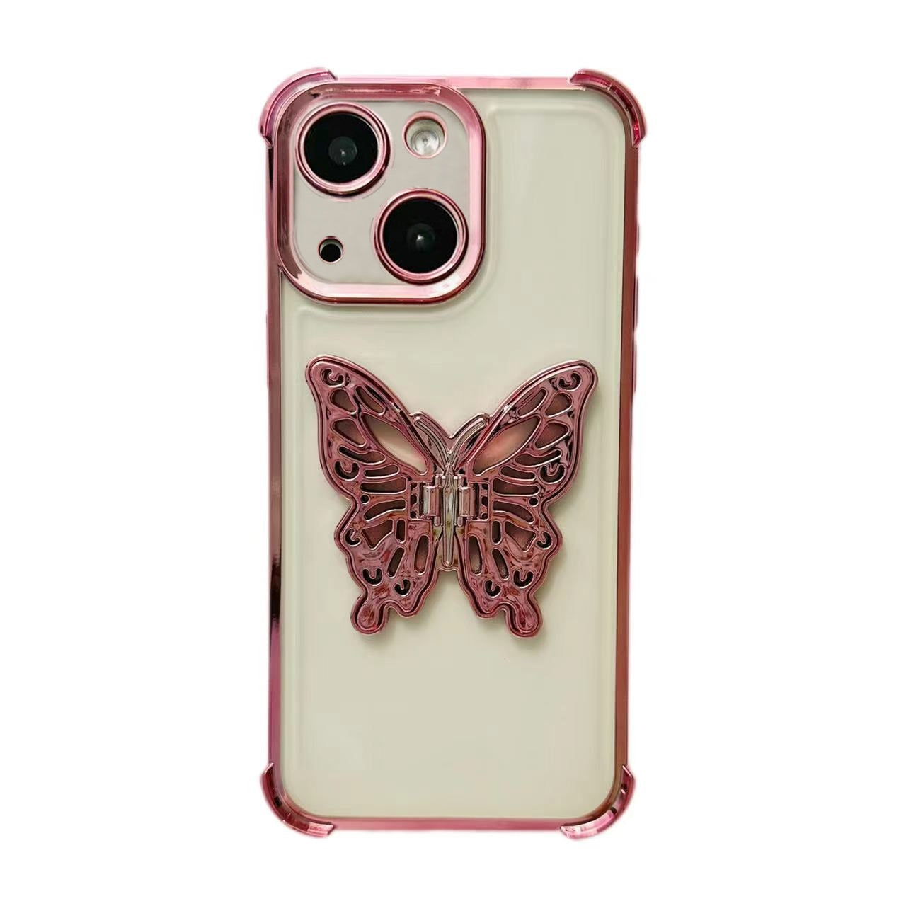 ELECTROPRIME For iPhone 15 Electrpolated 3D Butterfly Holder TPU Phone Case(Pink)