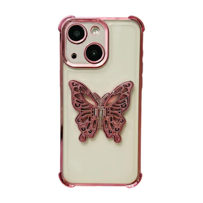 ELECTROPRIME For iPhone 15 Electrpolated 3D Butterfly Holder TPU Phone Case(Pink)