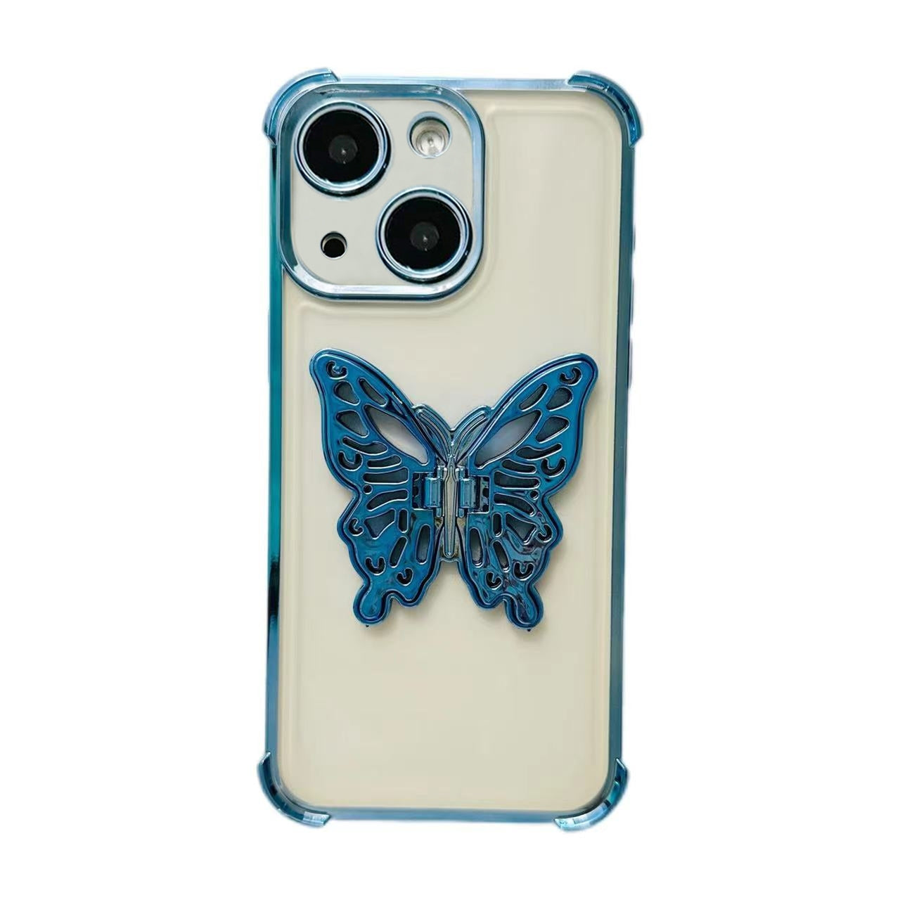 ELECTROPRIME For iPhone 15 Electrpolated 3D Butterfly Holder TPU Phone Case(Blue)