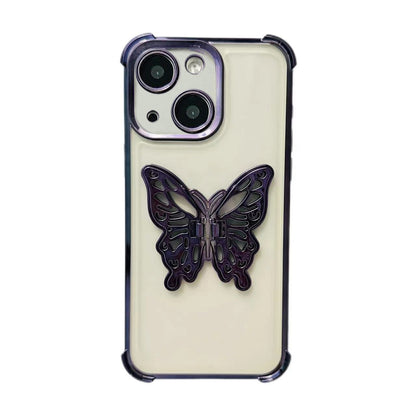 ELECTROPRIME For iPhone 15 Electrpolated 3D Butterfly Holder TPU Phone Case(Purple)