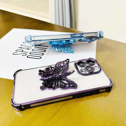ELECTROPRIME For iPhone 15 Plus Electrpolated 3D Butterfly Holder TPU Phone Case(Silver)