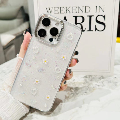 ELECTROPRIME For iPhone 15 Plus 3D Bow Pearl Love Flower TPU Phone Case(Butterfly Love Flowers)