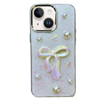 ELECTROPRIME For iPhone 15 3D Bow Pearl Love Flower TPU Phone Case(Pearl Bow)