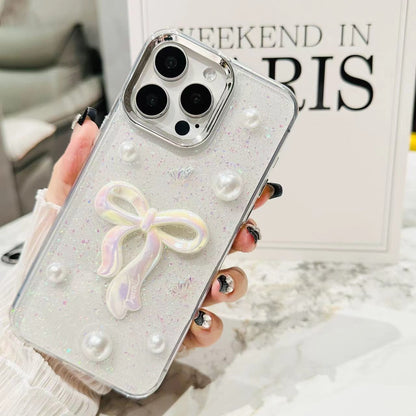 ELECTROPRIME For iPhone 15 3D Bow Pearl Love Flower TPU Phone Case(Pearl Bow)