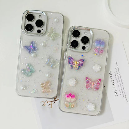 ELECTROPRIME For iPhone 15 Plus 3D Colorful Crystal Butterfly TPU Phone Case(Butterfly Pearl)
